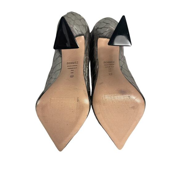 Schutz Loiva Bootie Size 5B in Prata Silver Metallic Snake Embossed 3" Heel NWOB - Picture 9 of 13